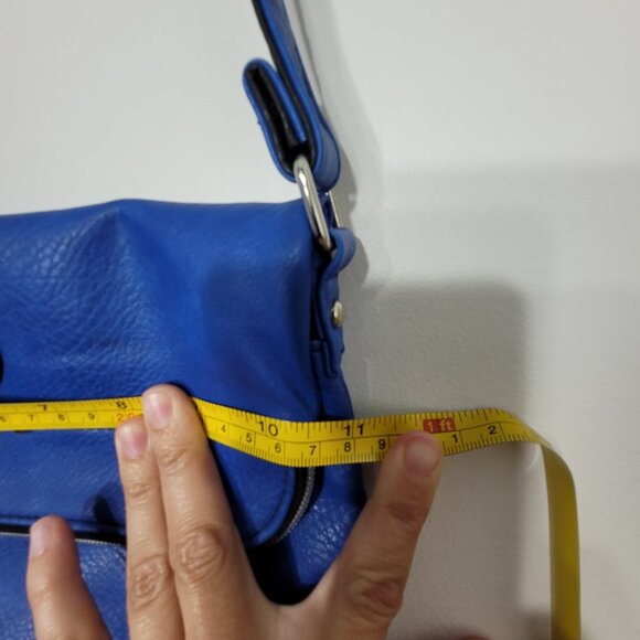 Foxy Jeans Y2K Blue Fold Over Crossbody Satchel 90s Purse Handbag Zip Adjustable - Picture 9 of 10